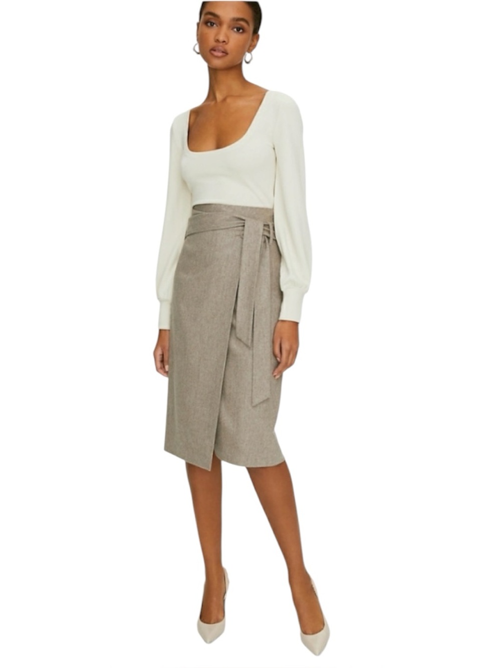 Aritzia Babaton Atelier Cashmere Wool Blend Faux Wrap Belted Skirt
